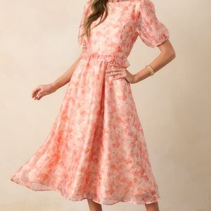 Red Dress Tale As Old As Time Light Orange Floral Midi Dress Size LL / Orange